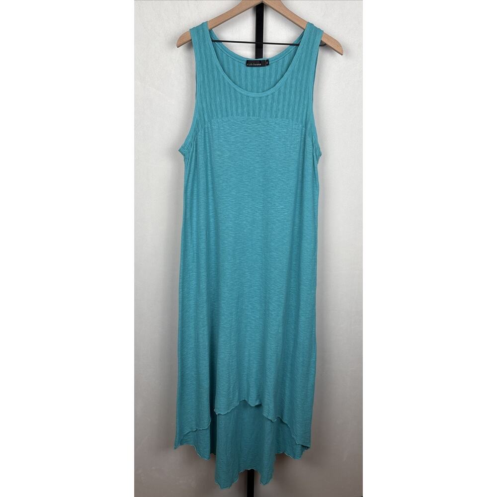 Cut Loose Linen Blend Maxi Tank Dress Women's XL Blue Asymmetrical Hem Lagenlook